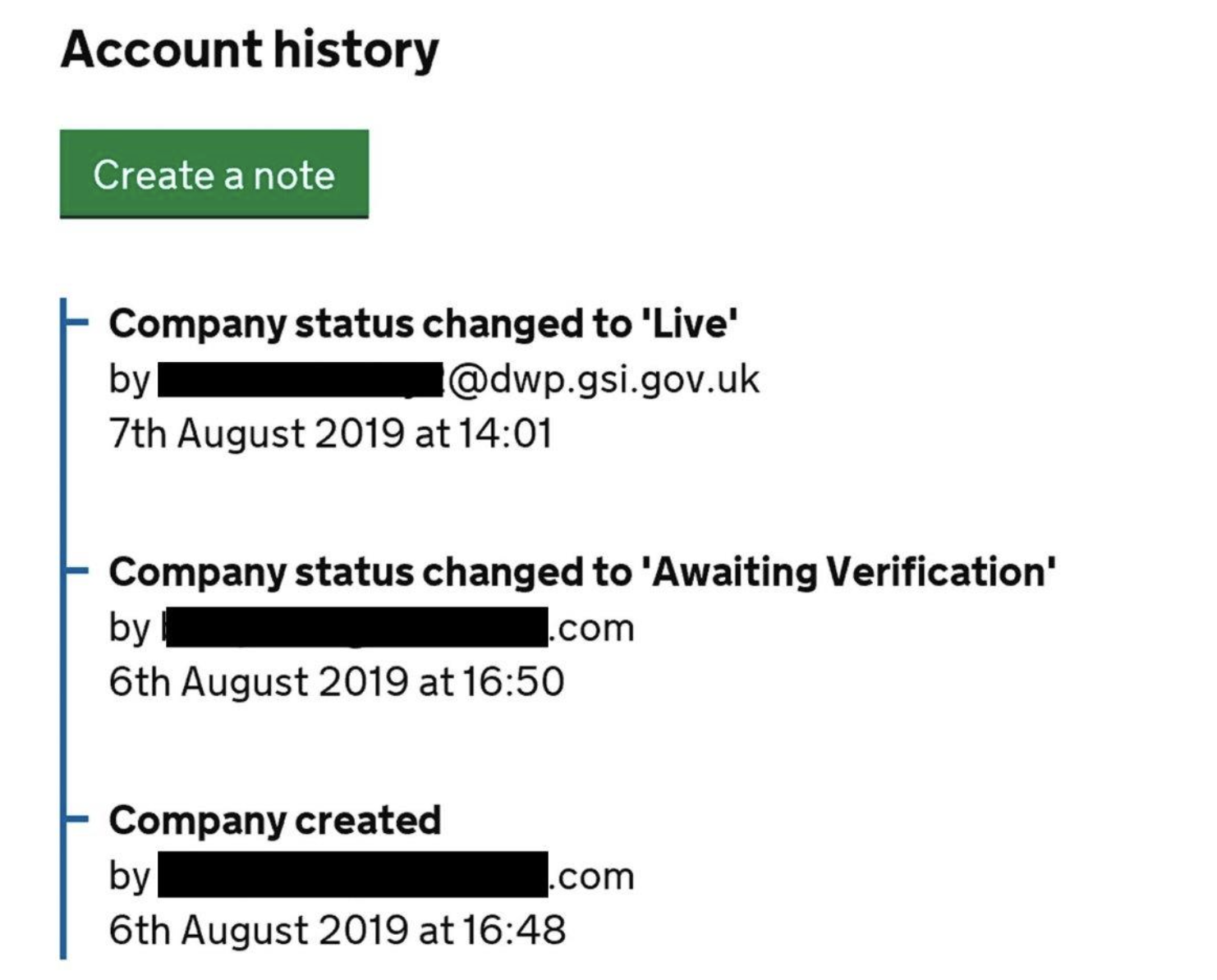 Timeline example from the 'Find a job' service