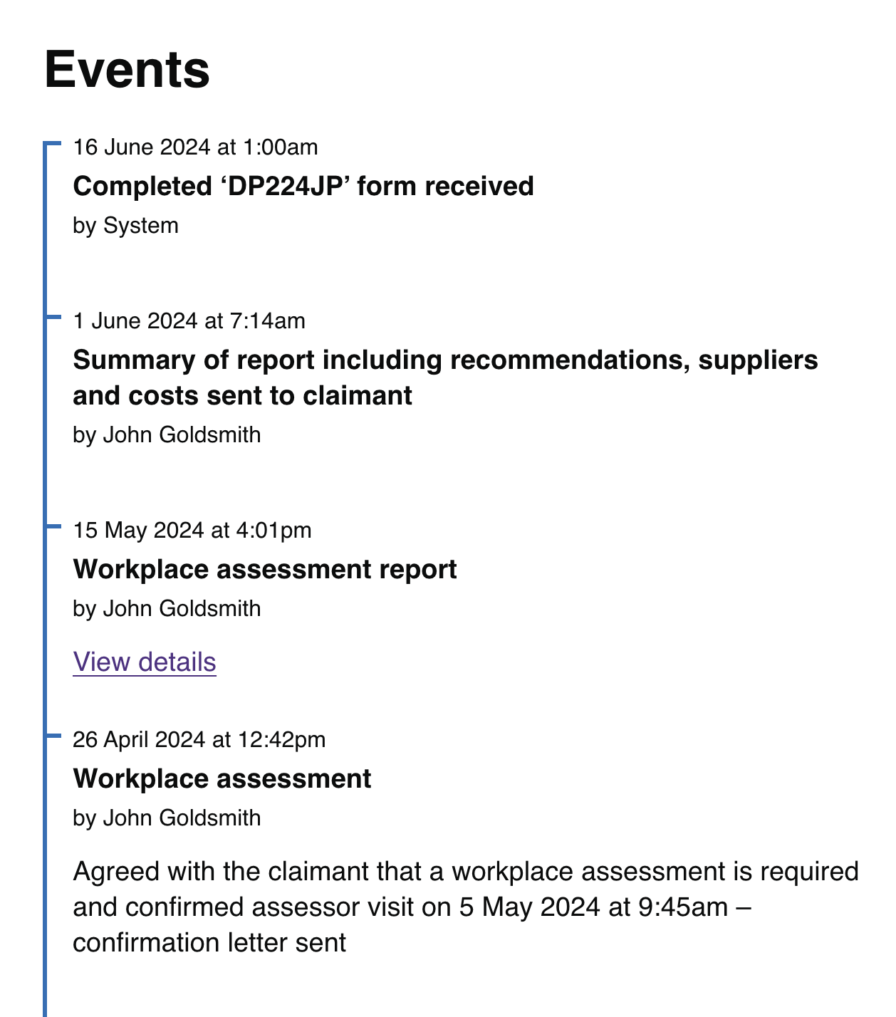 Updated DWP timeline component