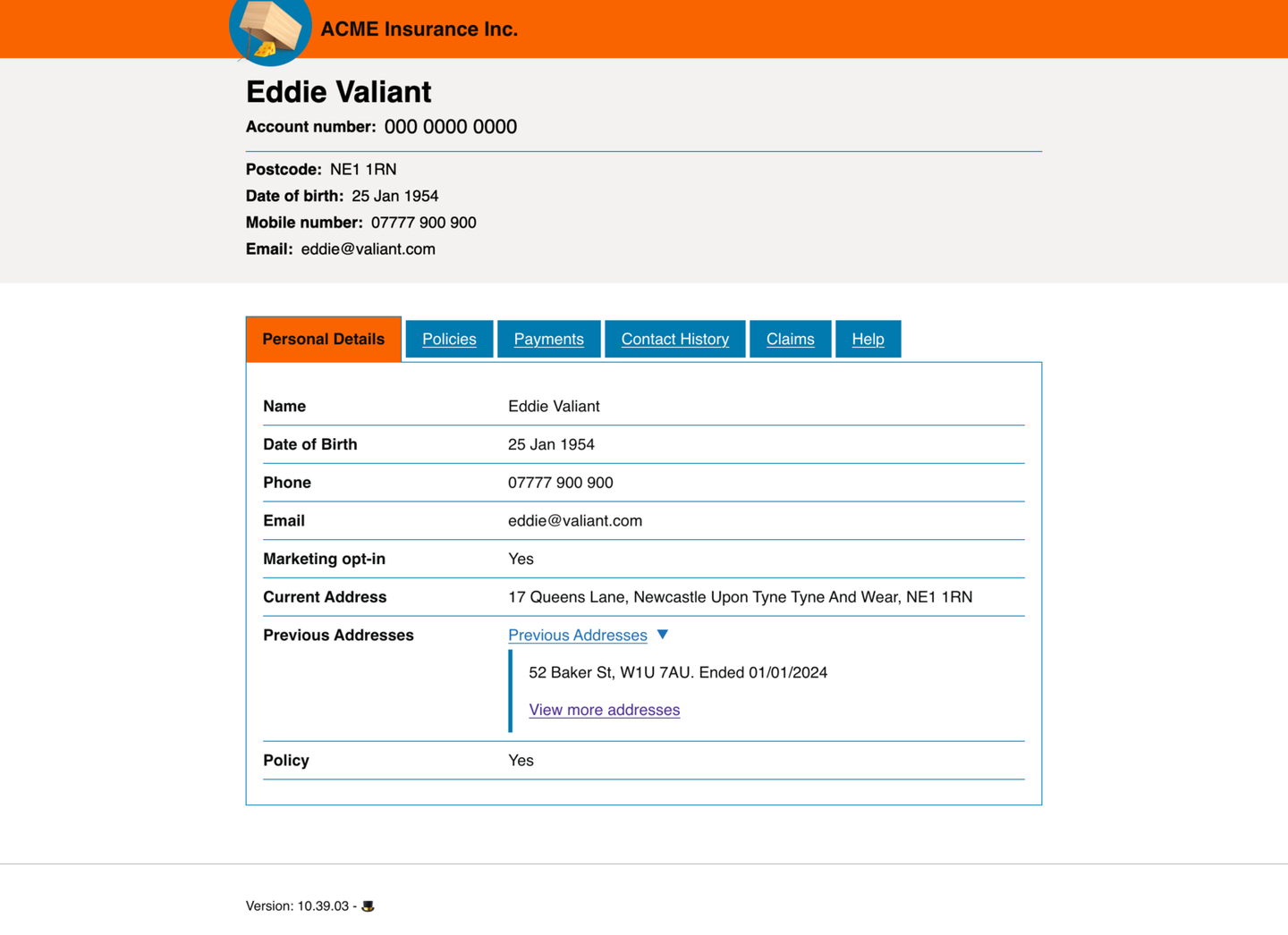 Personal details screen from fake insurance service