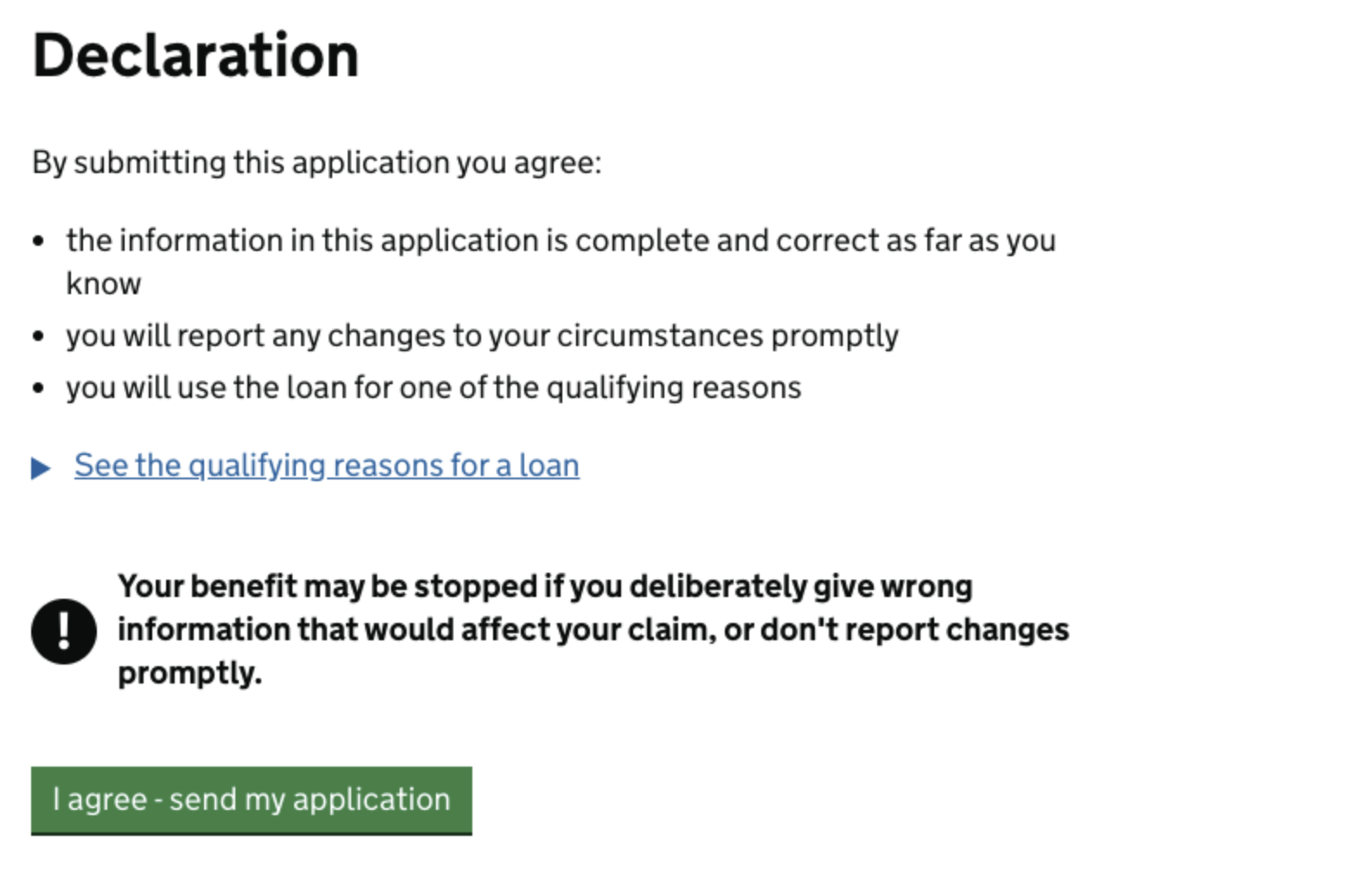 A declaration with a single button, as in the pattern