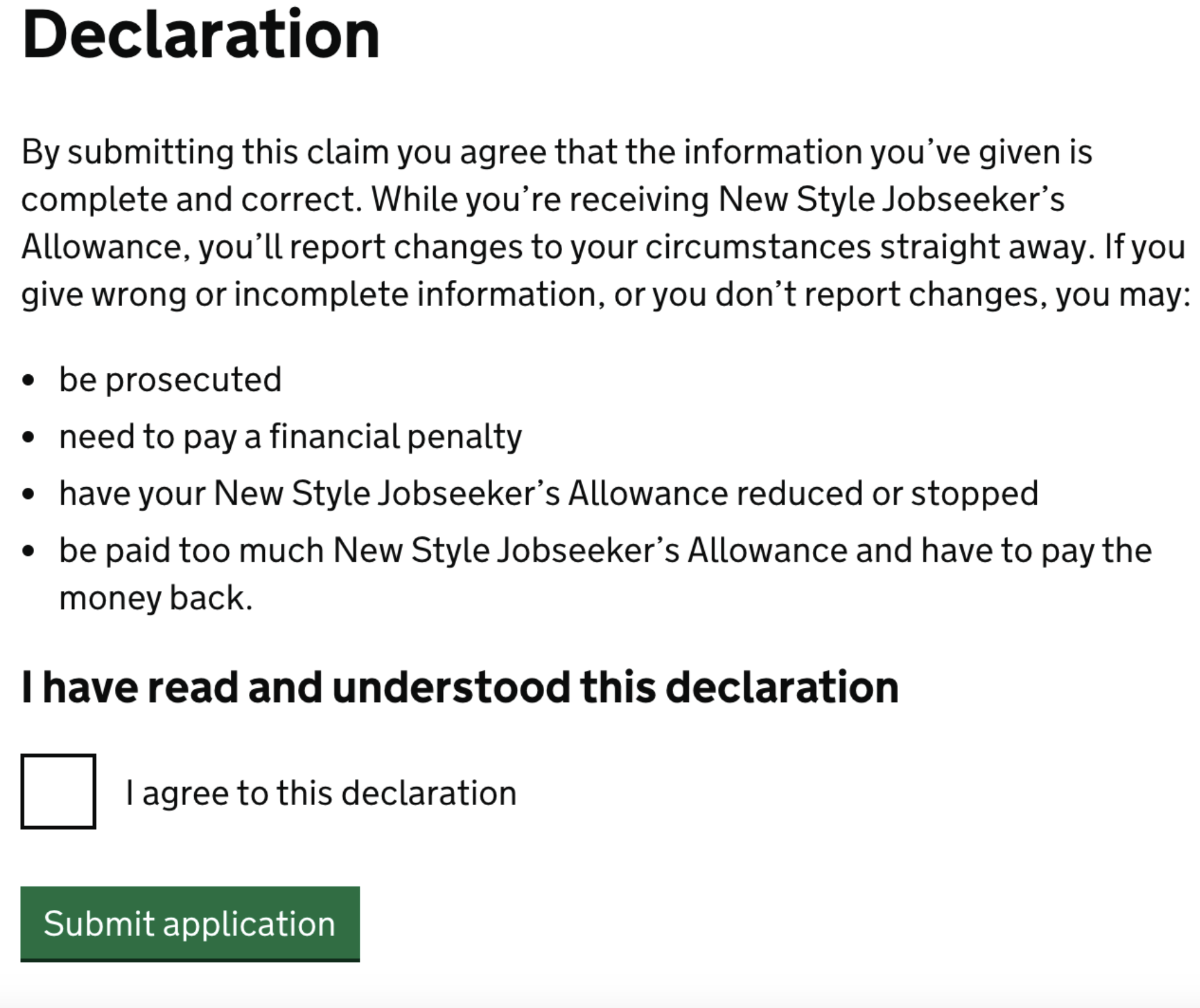A declaration with a checkbox