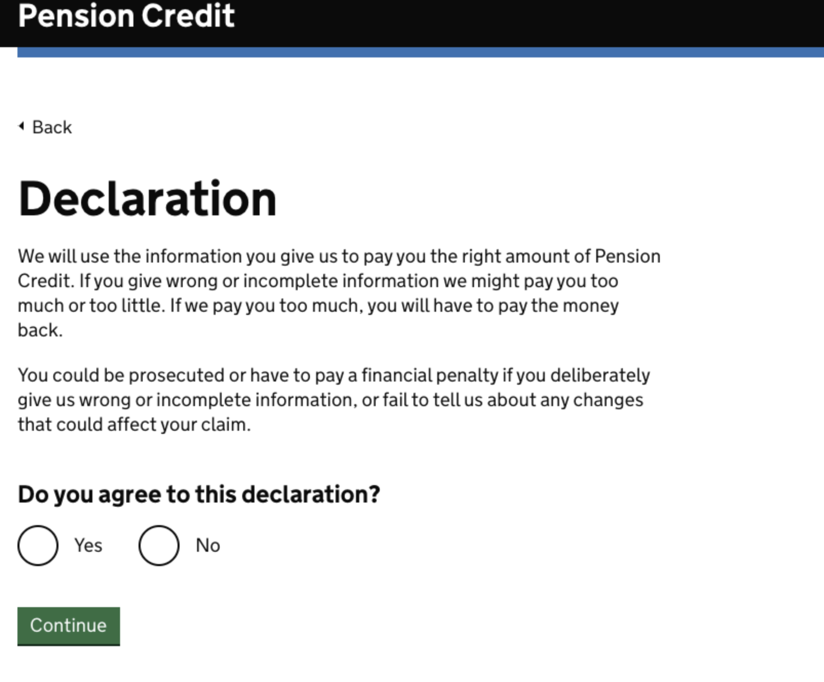 A declaration with radios
